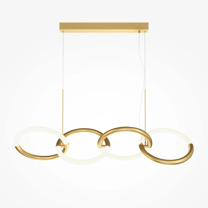 Suspension node ruban noué en anneaux dorés modernes avec inserts en verre dépoli pour un éclairage design
