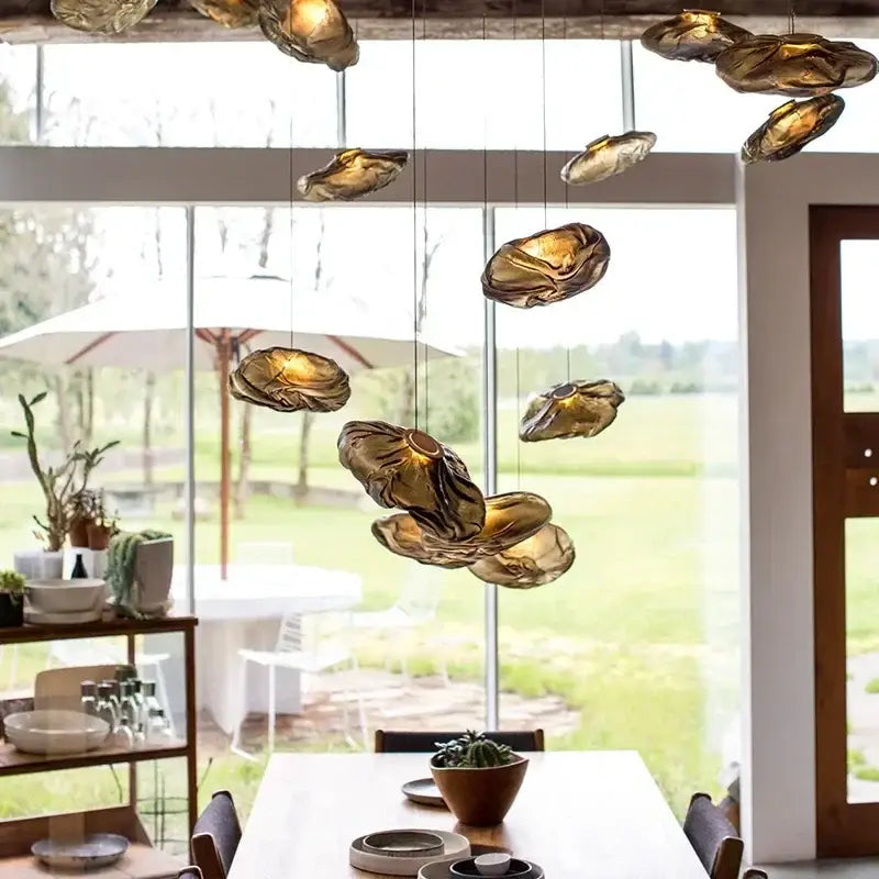 Suspension nuage verre soufflé formes organiques style artistique moderne