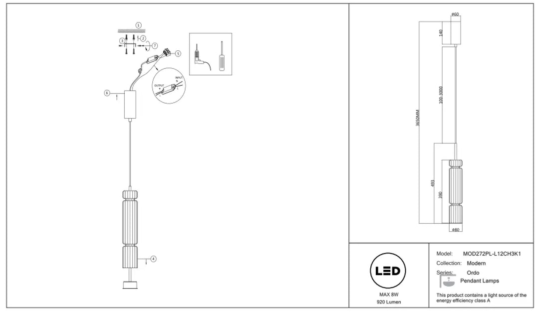 Suspension ordo led avec ampoules led cylindriques élégantes et verre teinté pour un design minimaliste moderne