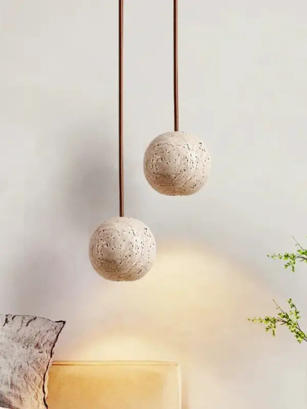 Pendant Lamp Stone Yellow Travertine Chandelier Bedside Small Round Light Bedroom Creative Hanging Line Lighting