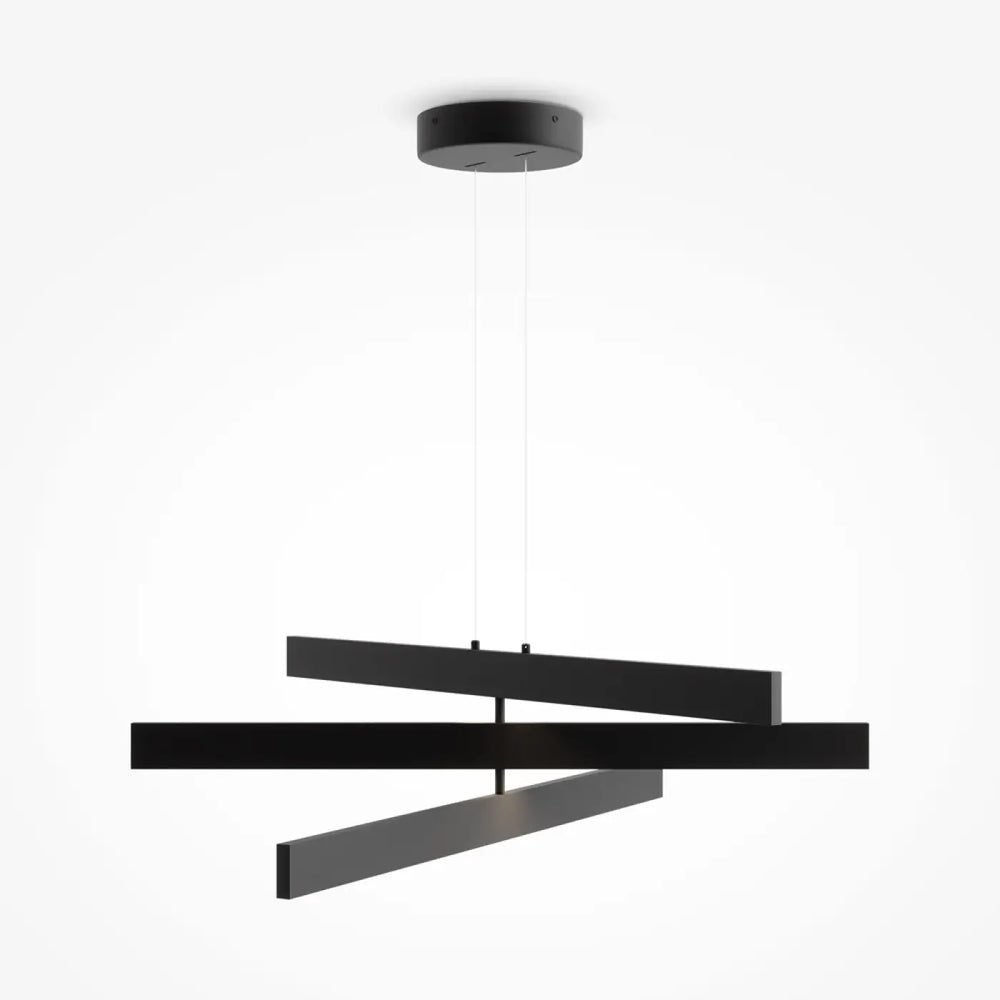 Suspension origami led noire minimaliste avec lames orientables et fixation circulaire en métal au plafond