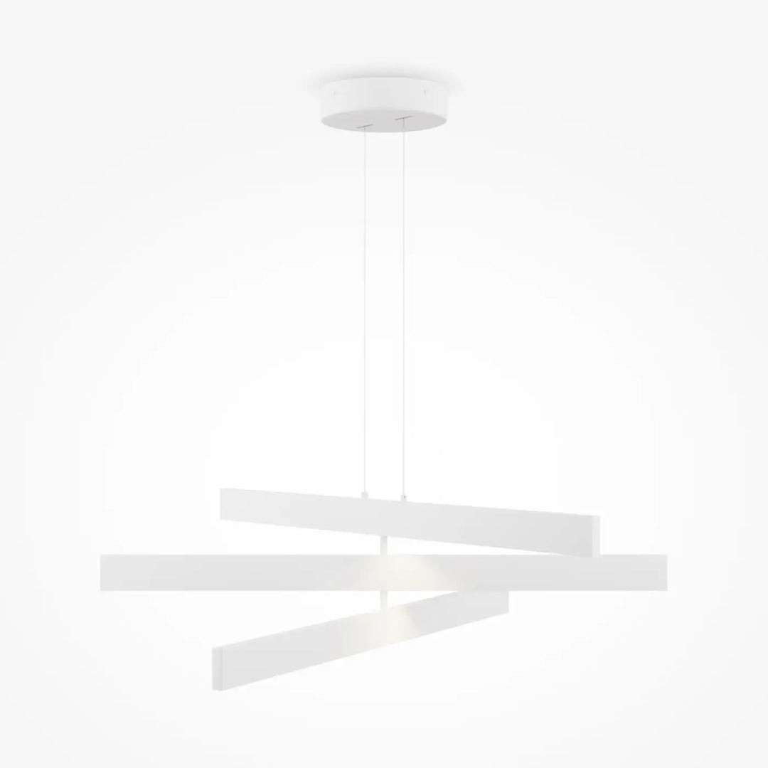 Suspension luminaire origami led blanc avec lames orientables en barres rectangulaires élégantes suspendues au plafond