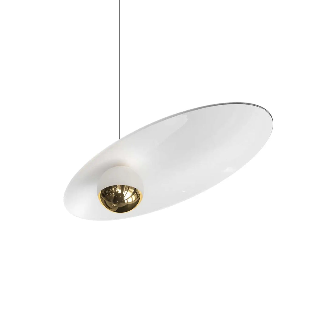 Suspension luminaire oyster blanc ovale avec ampoule sphérique dorée pour éclairage moderne