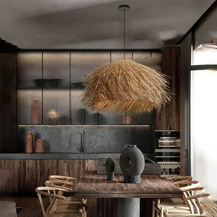 Suspension Paille Naturelle Forme Organique Style Bohème Chic