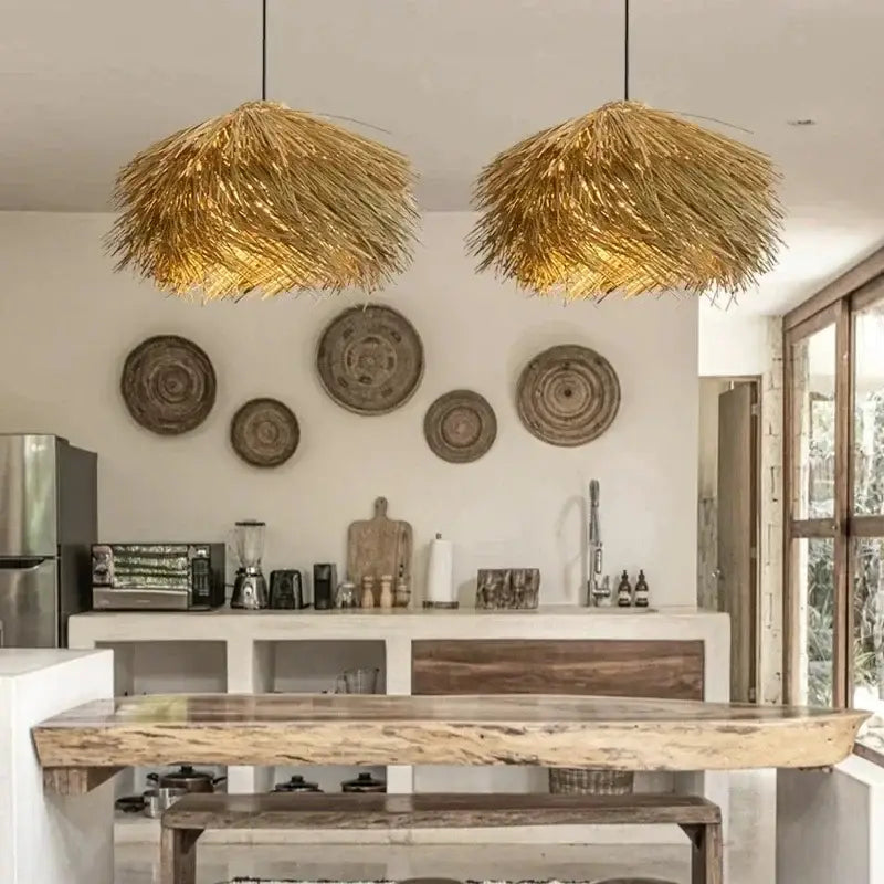 Suspension Paille Naturelle Forme Organique Style Bohème Chic