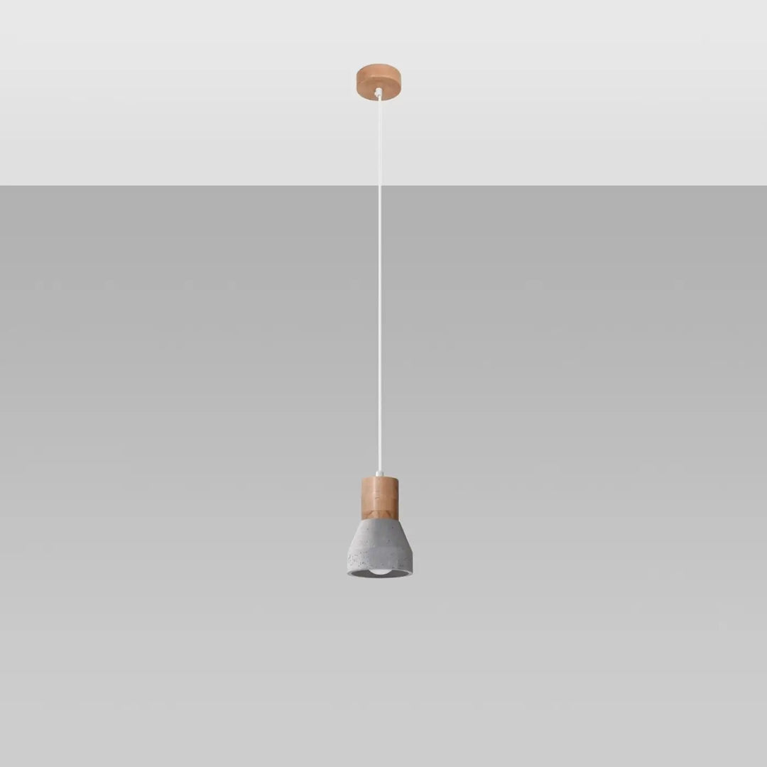 Suspension gris/bois naturel éteinte, vue rapprochée