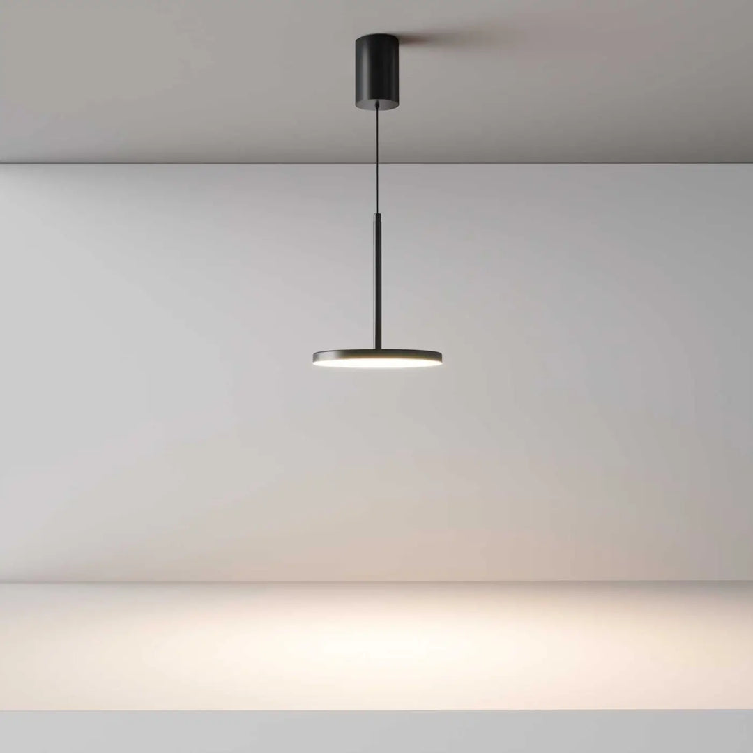 Suspension plato disque vertical lampe suspendue cylindrique noire minimaliste avec lumière ambiante chaleureuse