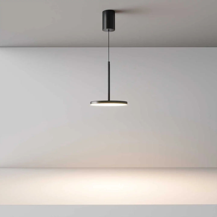Suspension plato disque vertical lampe suspendue cylindrique noire minimaliste avec lumière ambiante chaleureuse
