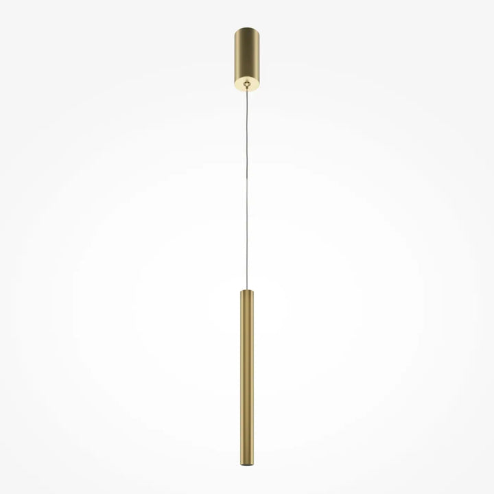 Suspension pro tube lumineux en laiton cylindrique minimaliste au-dessus d’un espace avec design moderne élégant