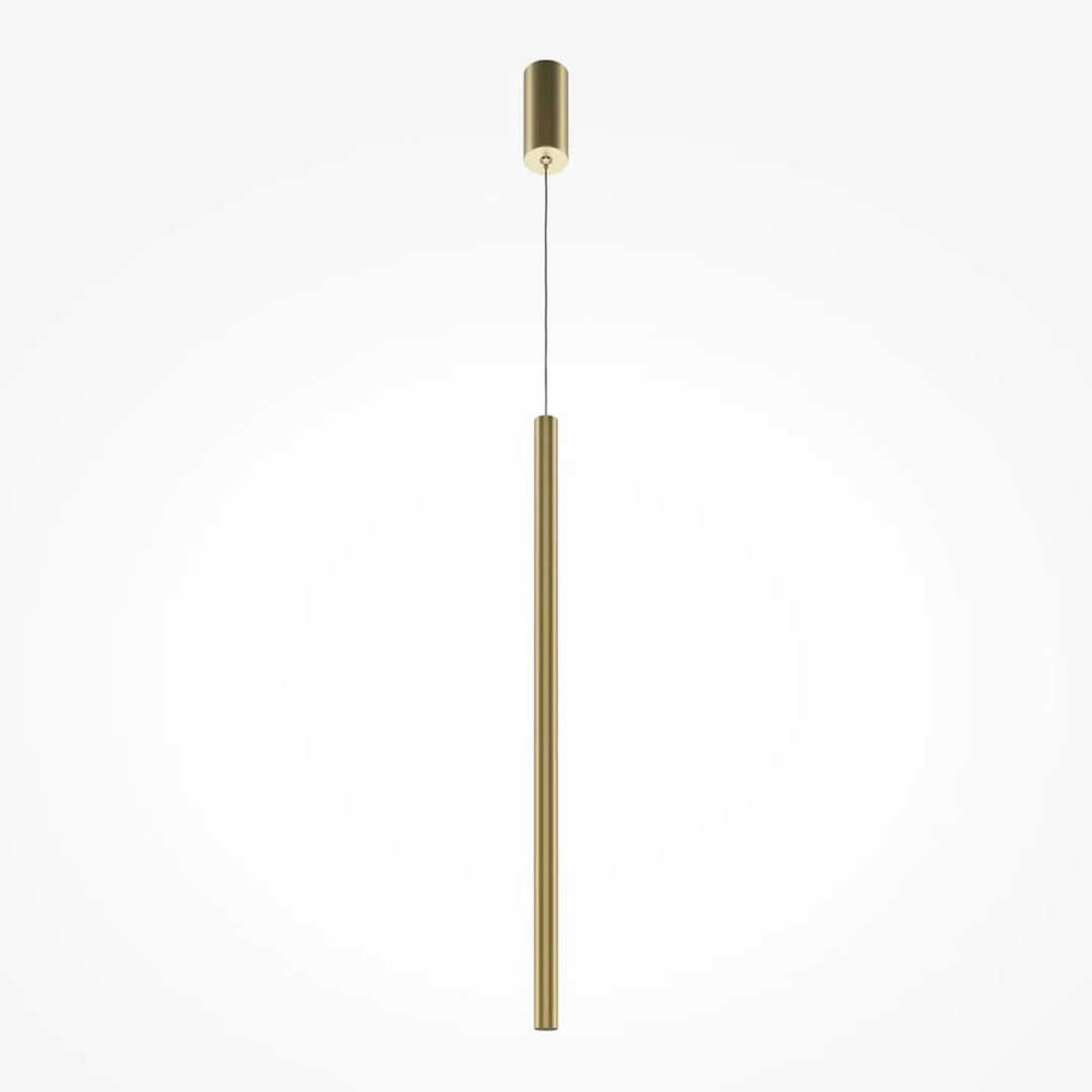 Suspension luminaire pro tube lumineux en laiton cylindrique minimaliste suspendu au-dessus d’un espace contemporain