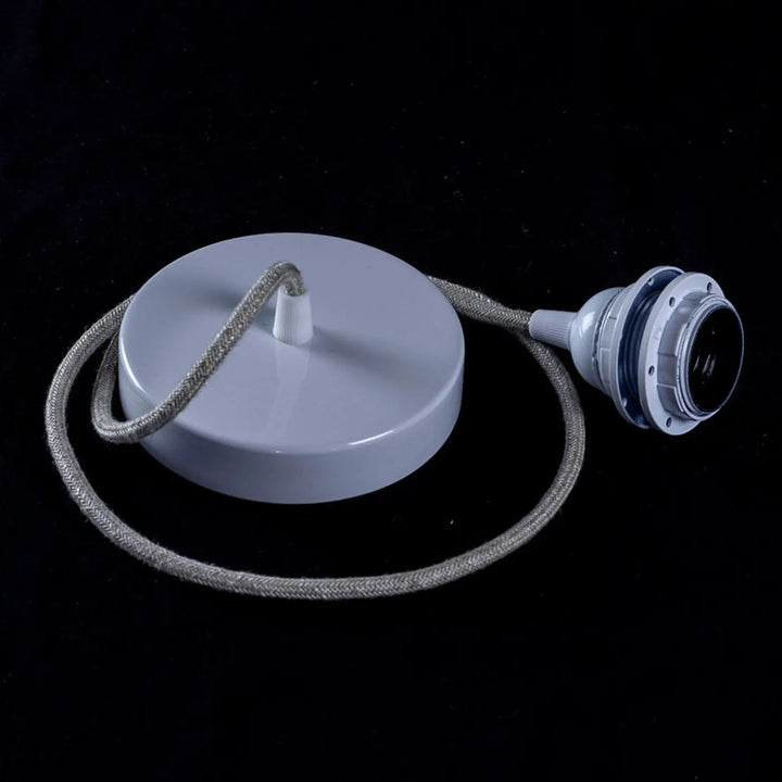 Suspension püntakapanel avec câble gris clair en tissu, support de plafond circulaire assorti et douille e27 bois fsc
