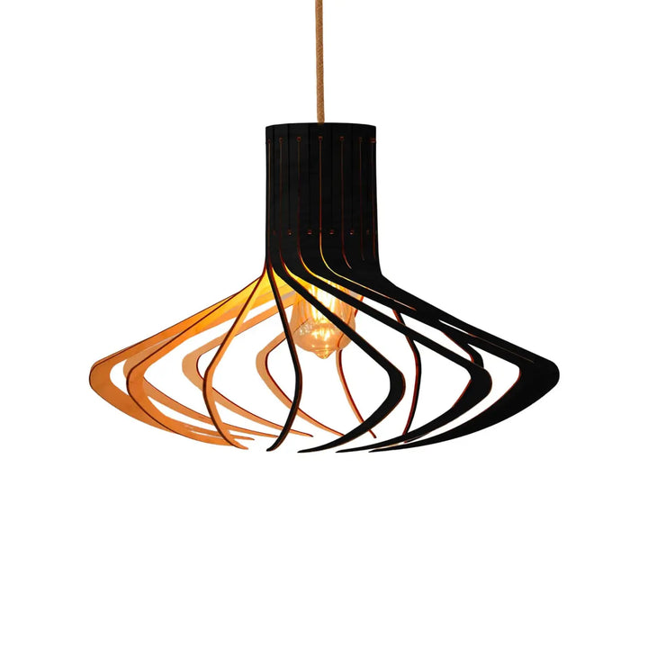 Suspension püntaskaldazöl en bois fsc noir et cuivre au design sculptural avec éléments courbés superposés