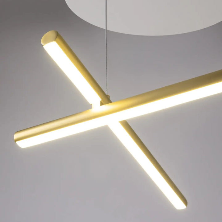 Suspension radiance ramification dorée en croix avec led intégrées et trois longueurs pour éclairage décoratif