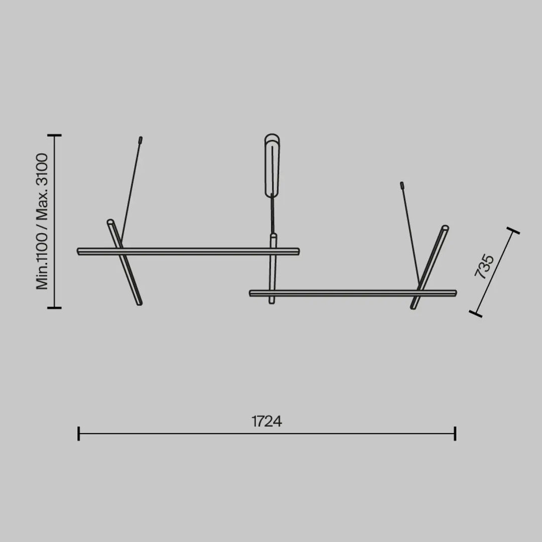 Minimalist suspension radiance ramification dorée deux étagères en métal ajustables trois longueurs modernes