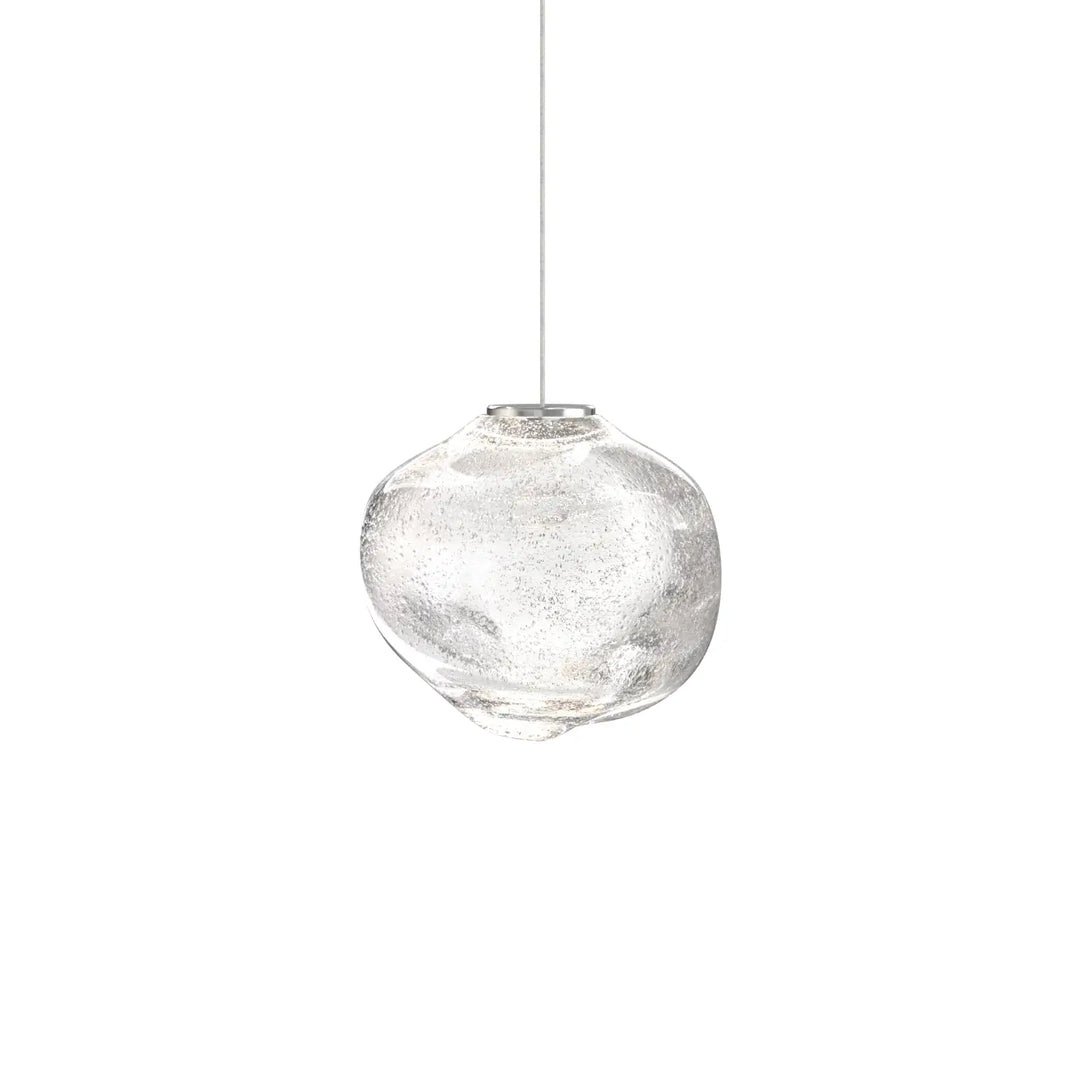Suspension raw en verre soufflé clair texturé avec finition givrée et haut métallique de la collection raw