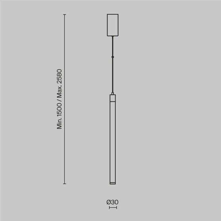 Suspension ray tube lumineux led intégrée avec corps cylindrique noir et design minimaliste rectangulaire