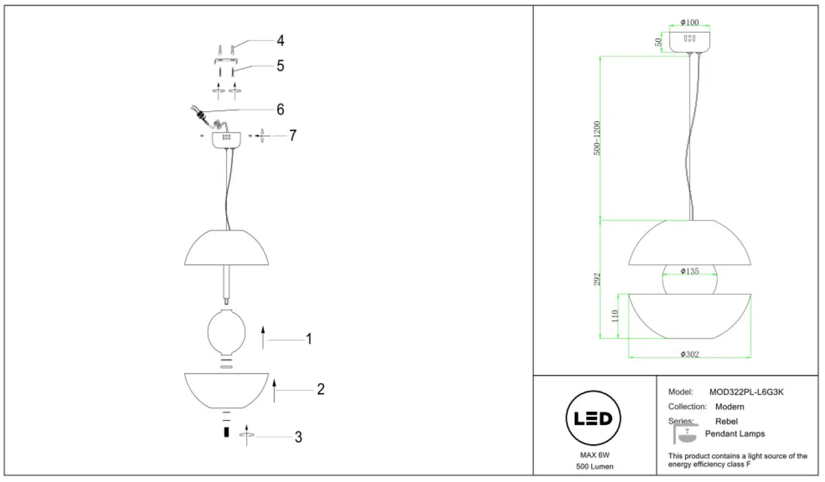 Schéma d'installation du luminaire