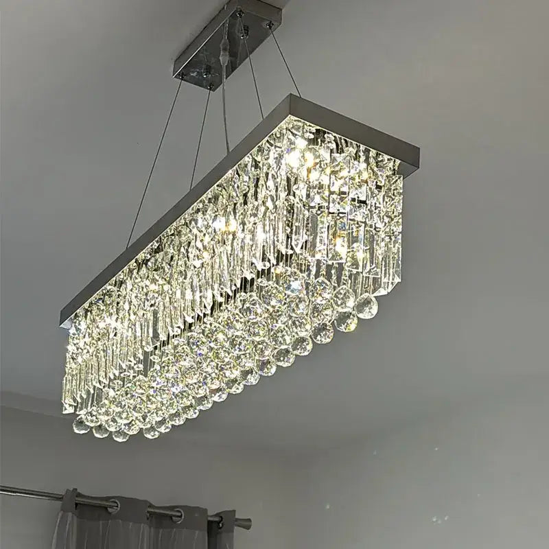 Suspension rectangulaire dorée avec pampilles en cristal moderne

