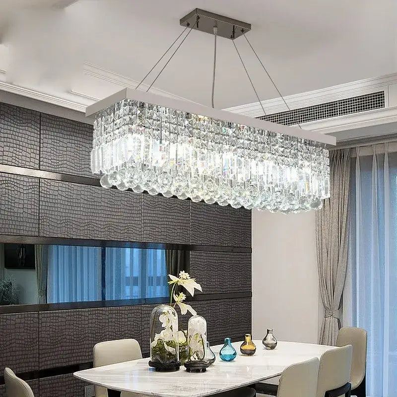 Suspension rectangulaire dorée avec pampilles en cristal moderne

