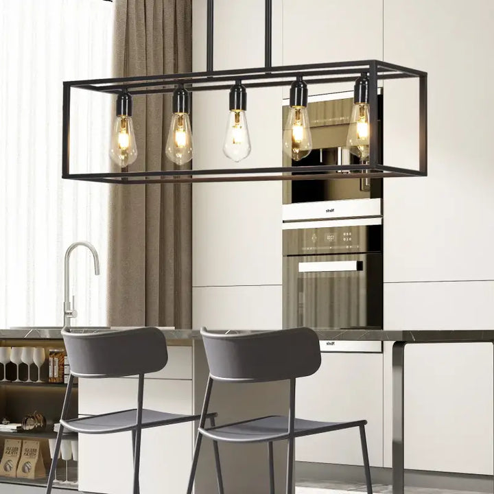 Suspension rectangulaire noire style loft avec ampoules led