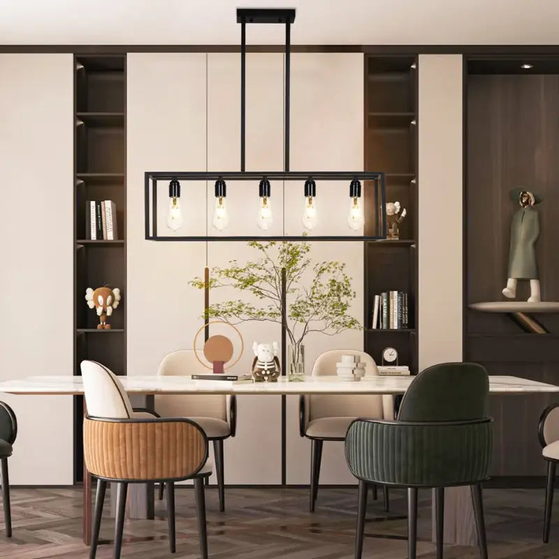 Suspension rectangulaire noire style loft avec ampoules led