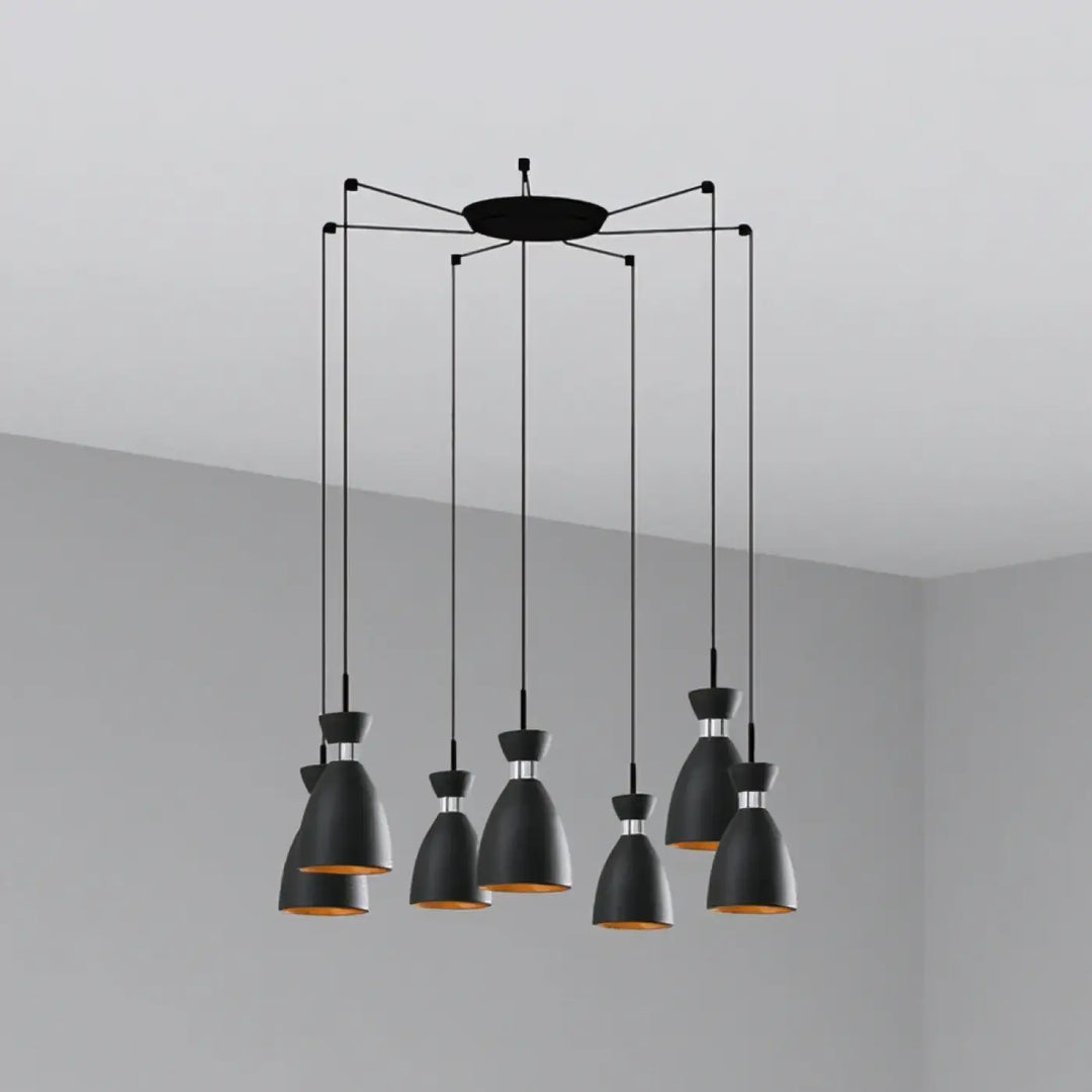 Suspension Retro 7 lumières noire de Faro Barcelona