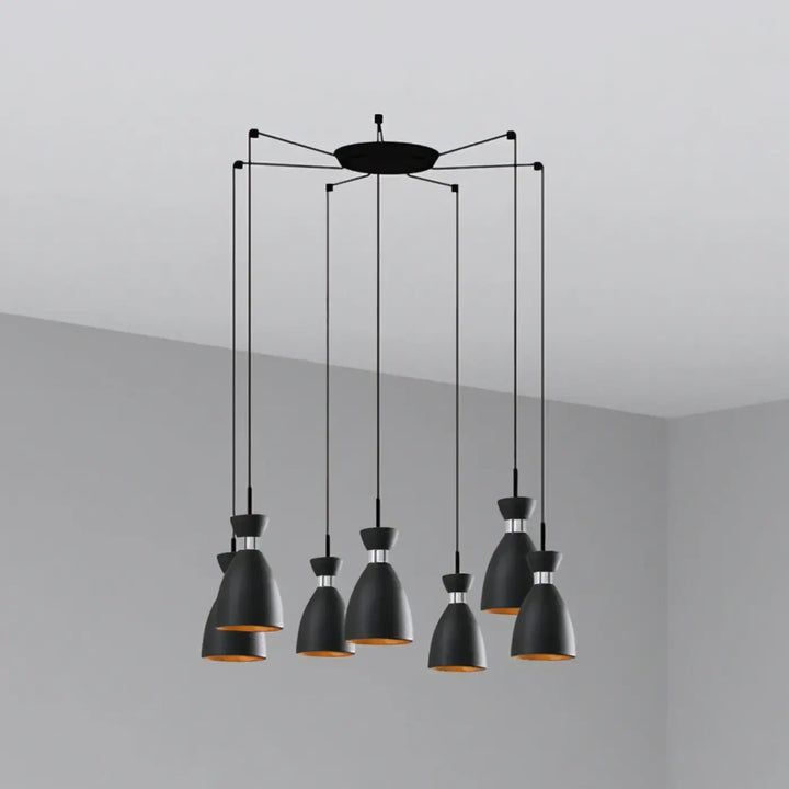 Suspension Retro 7 lumières noire de Faro Barcelona