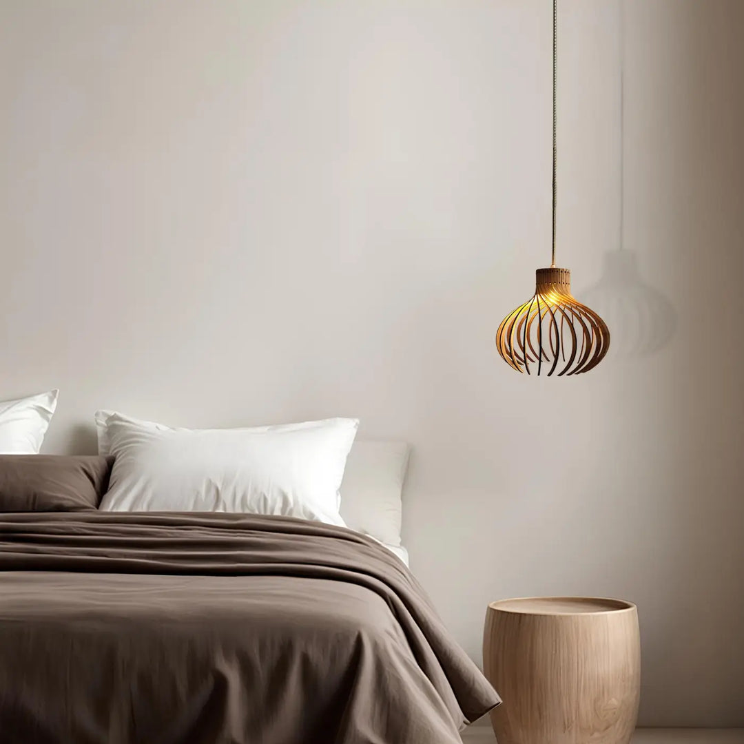 Suspension rinoz piatoni en bois chaud avec design tressé en cage suspendue au-dessus du lit