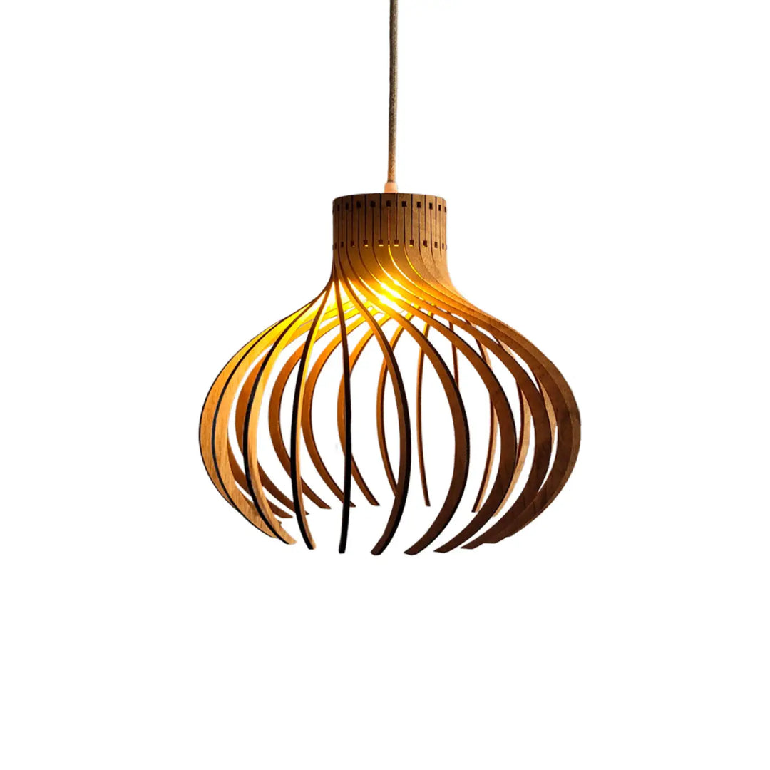 Suspension rinoz piatoni en bois chaud avec design tressé côtelé pour éclairage intérieur élégant