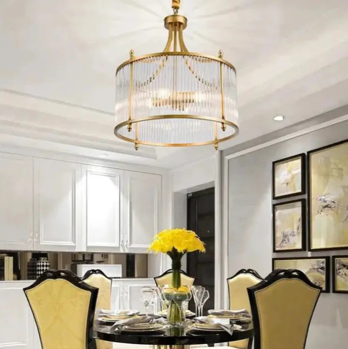 Suspension ronde vintage en verre strié doré