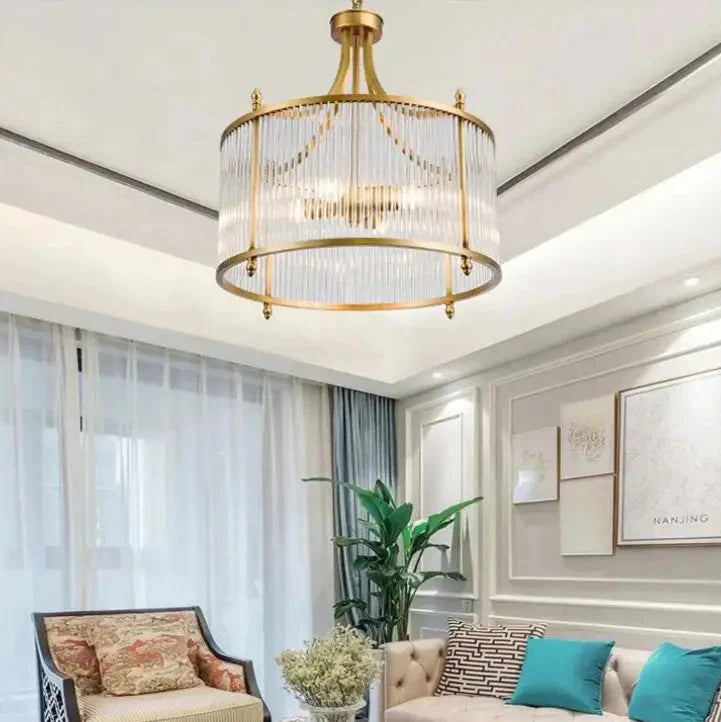 Suspension ronde vintage en verre strié doré