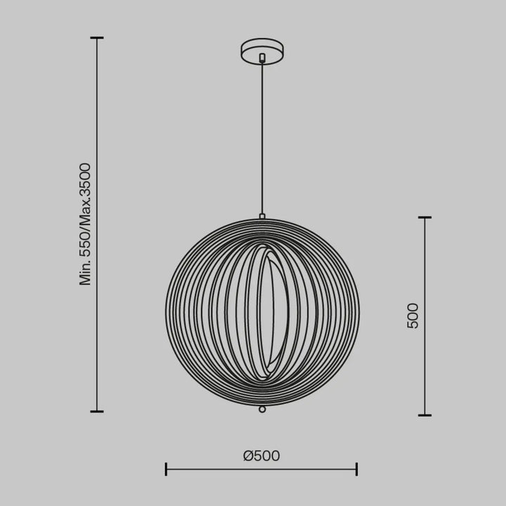 Suspension luminaire roots corolle sphérique avec cercles concentriques en bois naturel au-dessus d’une table moderne