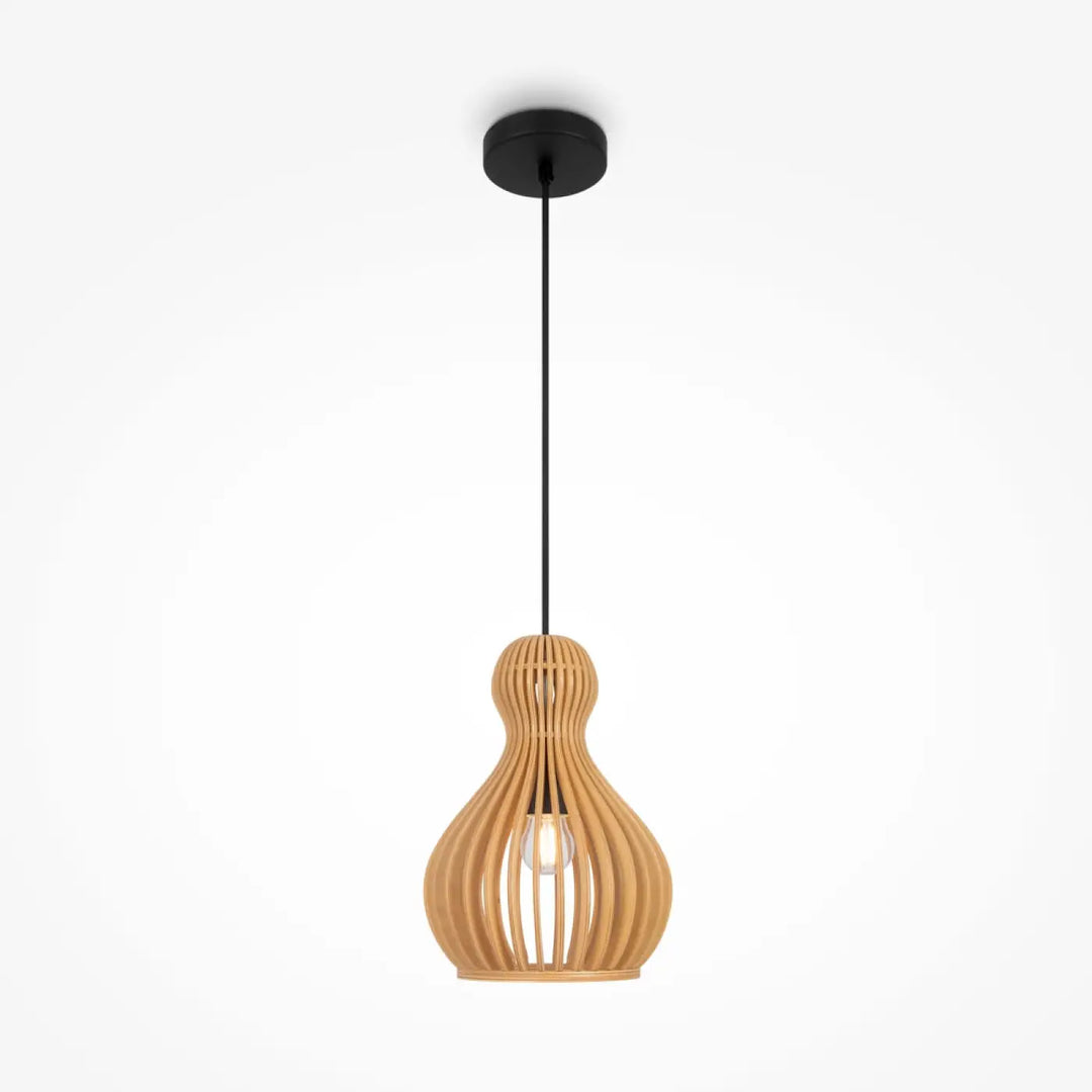 Suspension luminaire roots en bois naturel avec fentes verticales organique adoucit en forme de sablier