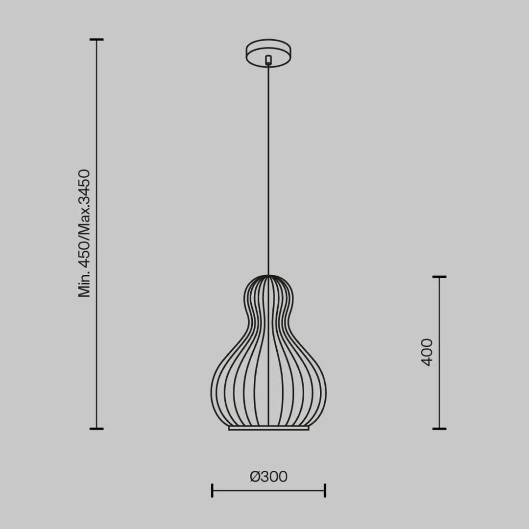 Suspension luminaire roots en fil métallique noir avec design cannelé moderne organique adoucit et bois naturel intégré