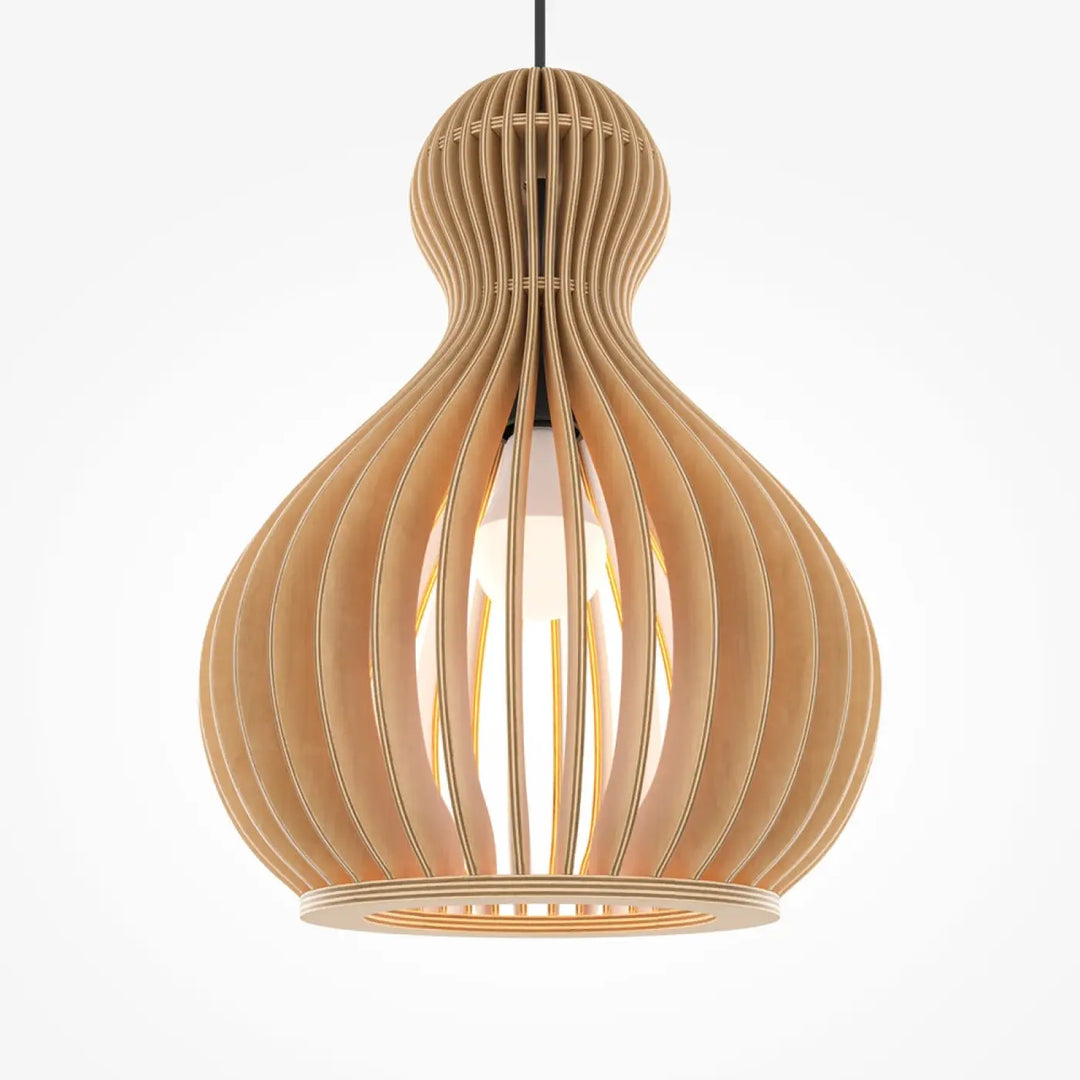 Suspension luminaire roots en bois naturel avec finition chaude et design organique adoucit en ribbed moderne