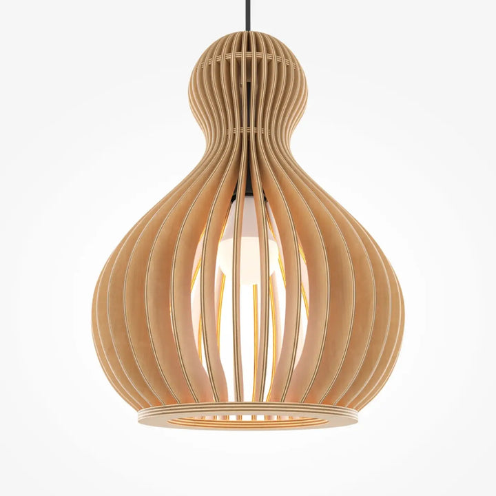 Suspension luminaire roots en bois naturel avec finition chaude et design organique adoucit en ribbed moderne
