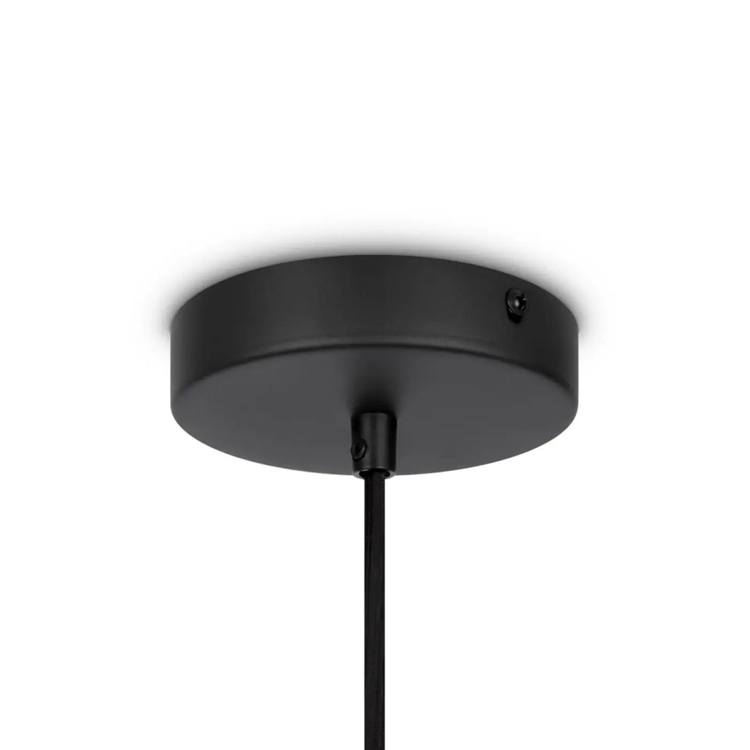 Suspension luminaire roots en finition noire mate avec base circulaire élégante et cordon fin pour un style organique adoucit bois naturel