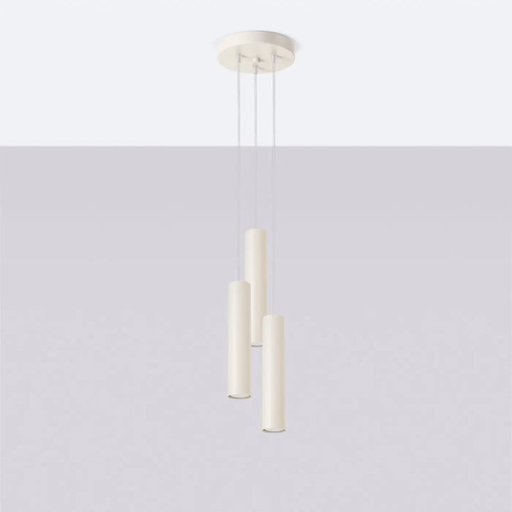 Suspension Lagos sur rosace à tubes en acier lisse beige, éteinte