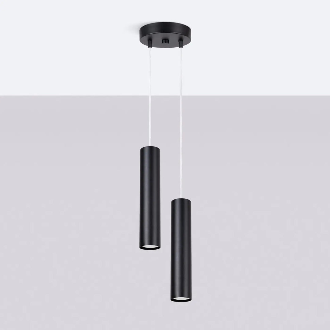 Suspension Lagos sur rosace à tubes en acier lisse noir, éteinte
