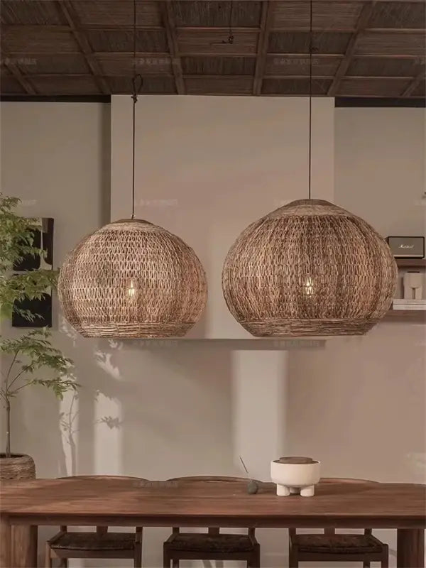 Suspension Rotin Naturel Design Bohème Forme Sphère

