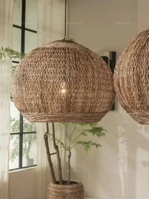 Suspension Rotin Naturel Design Bohème Forme Sphère

