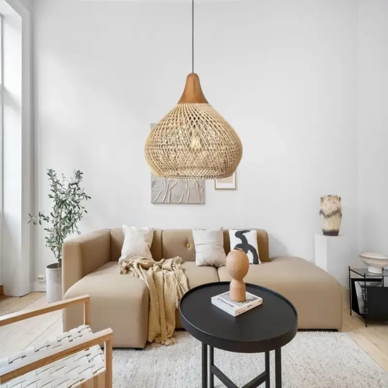 Suspension Rotin Naturel Forme Goutte Design Scandinave

