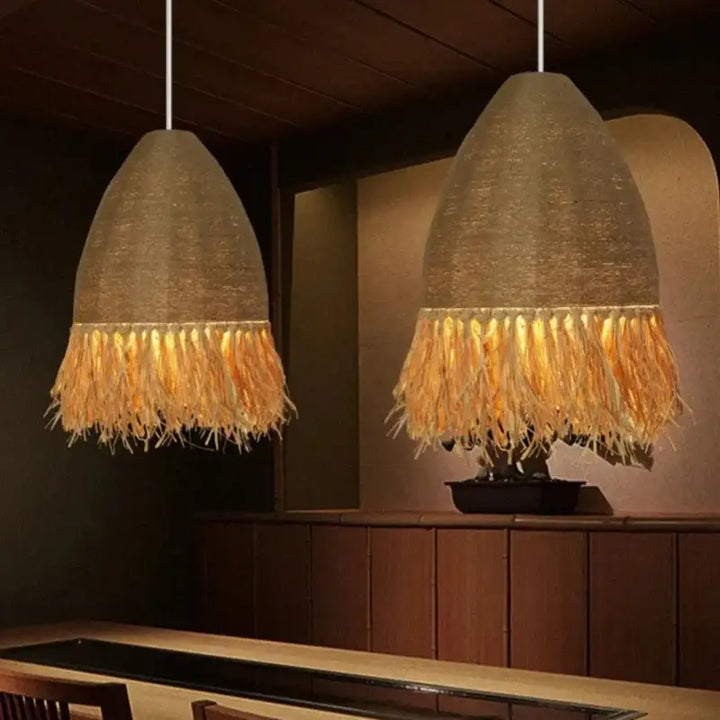 Suspension Rotin Naturel Avec Franges Design Bohème Chic

