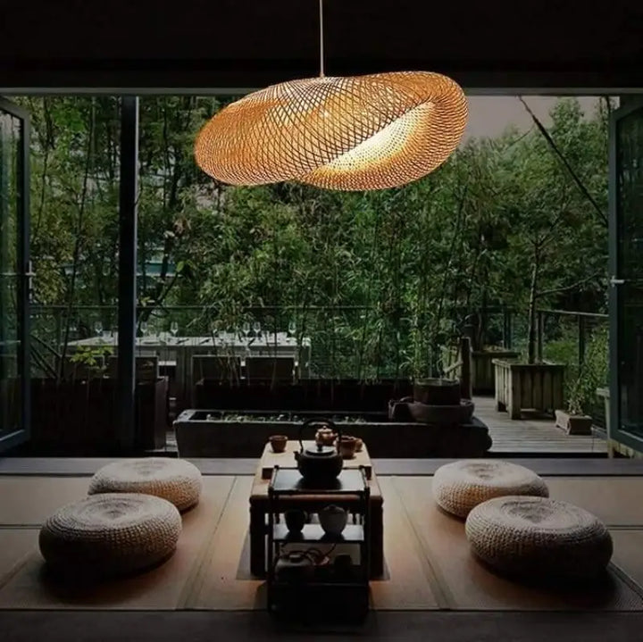 Suspension Rotin Pas Cher Design Torsadé Brun