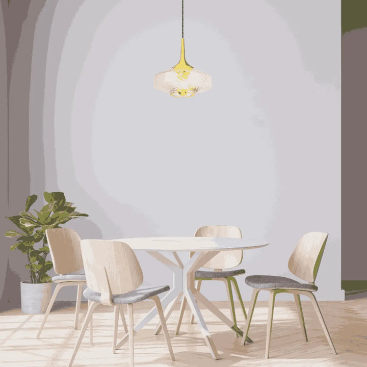 Suspension roxanne Ø20 avec luminaire moderne à suspension en métal jaune et abat-jour en verre dépoli