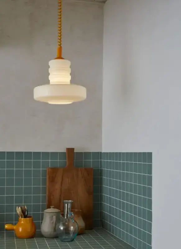 Suspension scandinave Verre Blanc et Câble Torsadé 