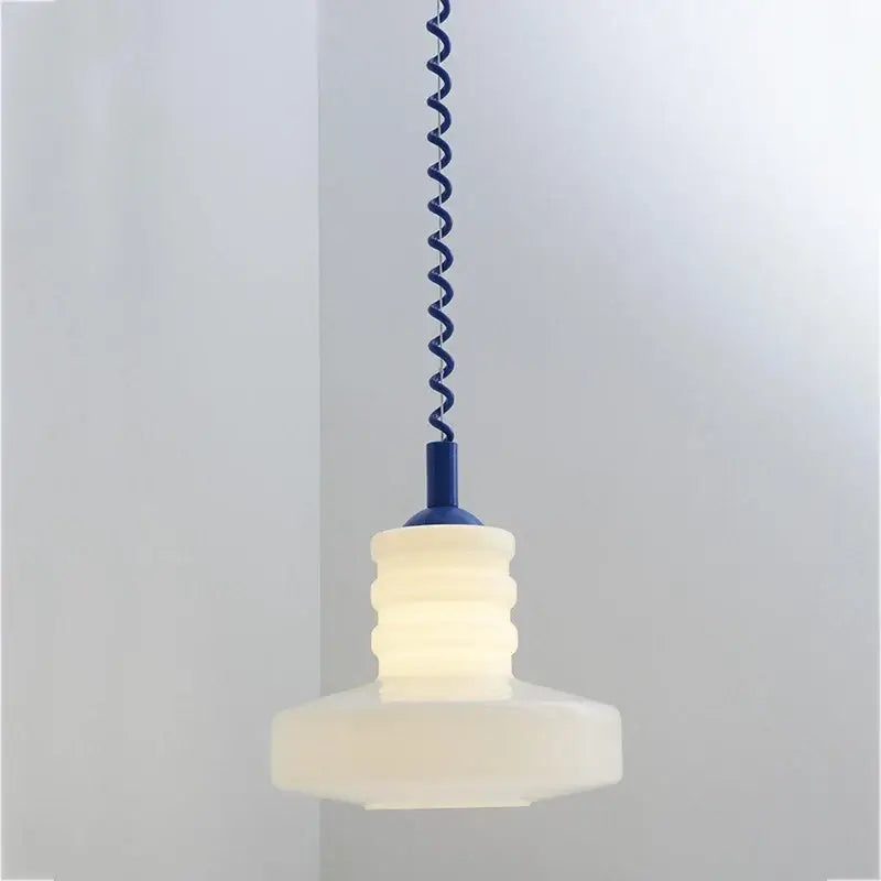 Suspension scandinave Verre Blanc et Câble Torsadé 