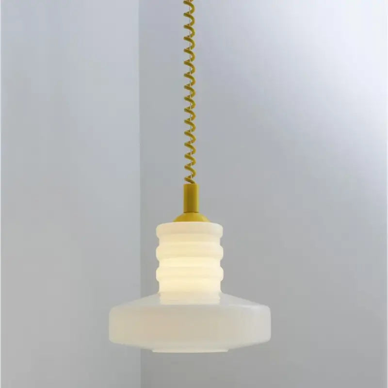 Suspension scandinave Verre Blanc et Câble Torsadé 
