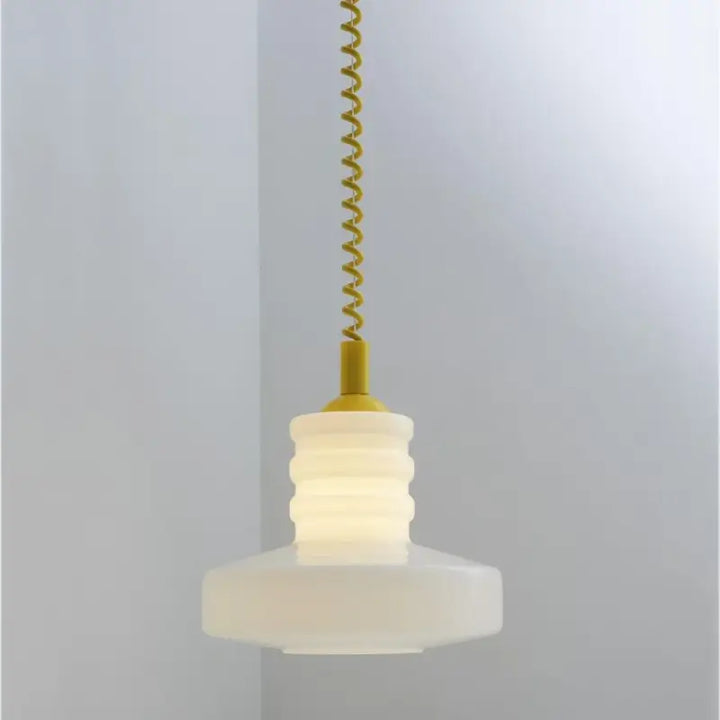 Suspension scandinave Verre Blanc et Câble Torsadé 