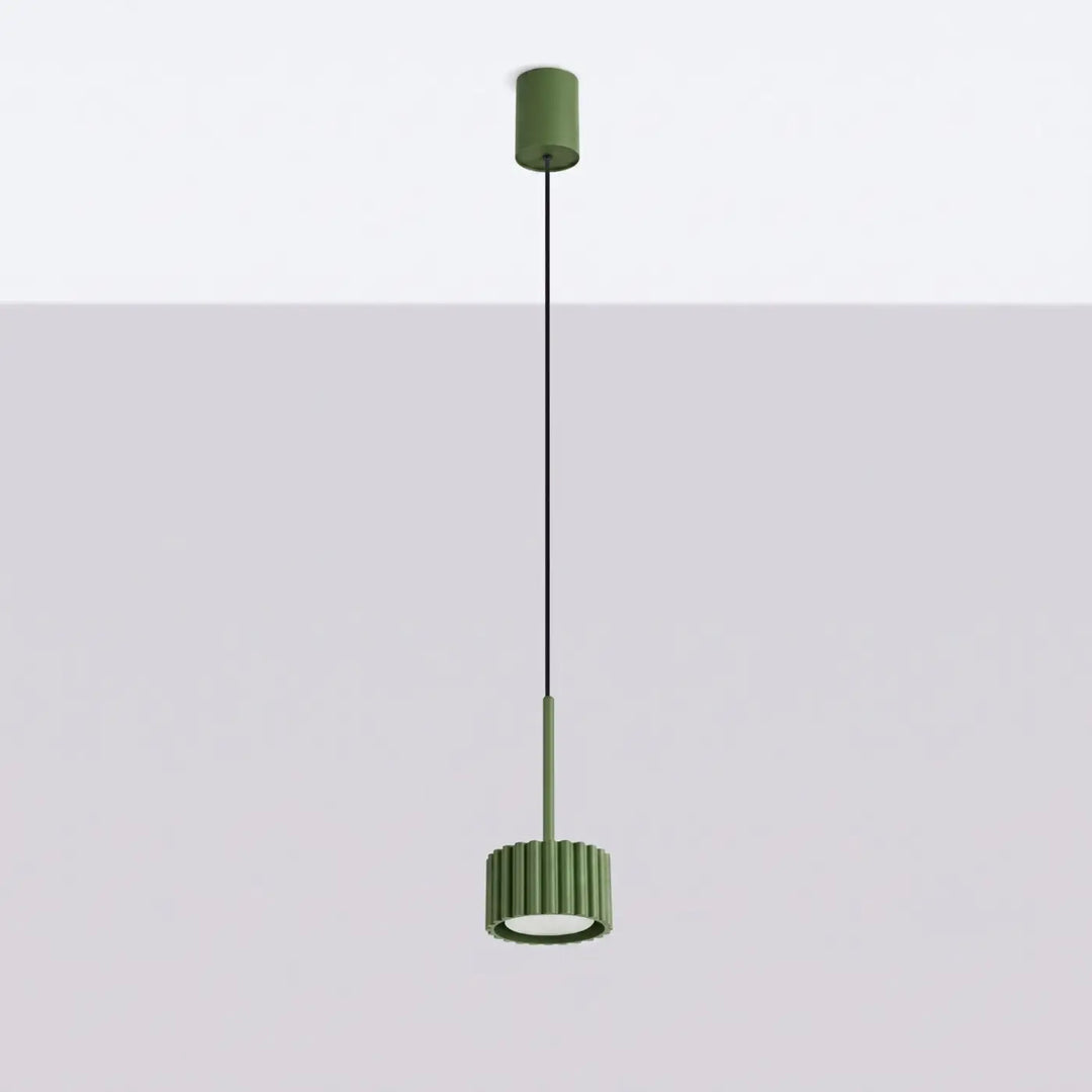 Suspension Aura vert olive à spot cannelé, éteinte